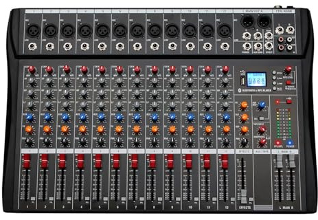 DJ-kontroller, Professionell ljudmixer 12-kanalig studioljudkonsol USB MP3-ingång 48v fantommatning DJ-konsol