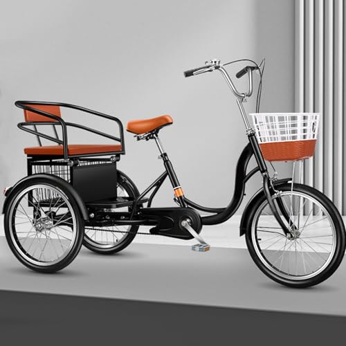 Triciclo per adulti a 3 ruote, ideale per il tempo libero e lo shopping all'aperto, con sedile per passeggero, freno sensibile e portata massima di 150 kg.