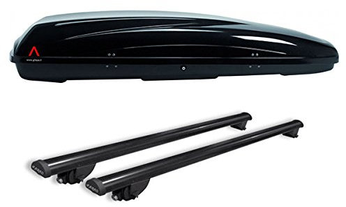 Farad JE50FI30+AZ03060038 - Box da Tetto G3 Helios 400 + Barre PORTATUTTO Acciaio per Auto con Railing O MANCORRENTI