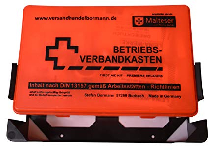 10 Stück Betriebsverbandkasten Rot/Orange Inhalt nach DIN 13157 gemäß Arbeitsstätten - Richtlinien Verbandskasten 1.Hilfe Verbandkasten mit Wandhalterung Verbandkasten