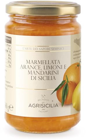 Agrisicilia Marmellatadi Agrumi di Sicilia : Arance, Limoni e Mandarini, frutta di alta qualità, ideale per colazione e merenda vasetto da 360 grammi
