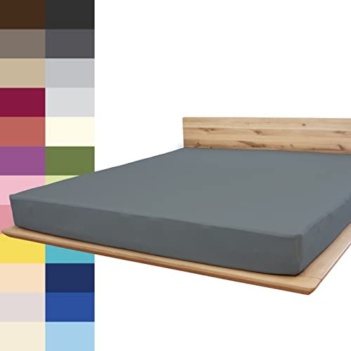 JONA SLEEP® Premium Spannbettlaken (120-130 x 200 cm) Jersey Baumwolle Anthrazit - 220 g/m² - ÖKO-TEX 100 zertifziert - Made in Austria