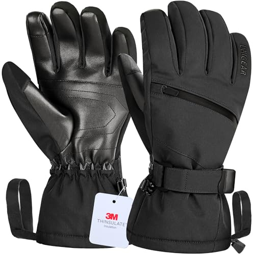Unigear Guanti Sci Uomo Donna, 3M Thinsulate Touchscreen Guanti Neve Invernali Termici Caldi, Impermeabili Antiscivolo per Sci Scooter Moto Motocross Ciclismo Snowboard Running