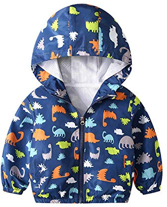JinBei Jacka pojke småbarn barn jackor med huva baby vindjacka dragkedja vindtät långärmad kappa solskydd ytterkläder tecknade figurer tjocka kläder mjukt lätt och tunn 1-7 år, BLÅ, 3-4 År