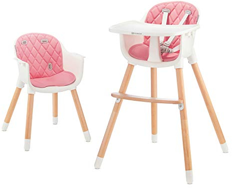 Kinderkraft Highchair SIENNA, Baby Chair, Ergonomic, Easy to Clean, Wooden Legs, Non-slip pads, Removable Tray, for Toddler, from 6 Month to 5 Years, Pink