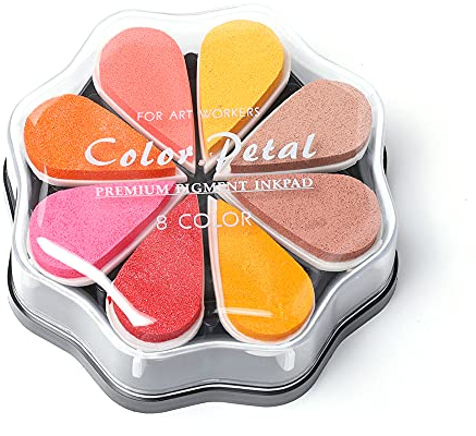 8 Farben Stempelkissen Set, Fingerabdruck Stempelkissen Kinder, Bunt Abwaschbar Tinte Stamp Pad für Scrapbook Papier Handwerk Stoff Malerei DIY Geburtstag Geschenk, Blütenblattform, 1032