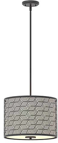 Inlight 14 Wide 3-Light Modern Kitchen Island Drum Pendant Light with Black Metal Frame and White Fabric Shade, Bulb Not Included, IN-0337-3-BK