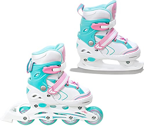 RAVEN 2in1 Schlittschuhe Inline Skates Inliner für Kinder Mädchen verstellbar (Lia Mint, 30-33 (18,5cm-20,5cm))
