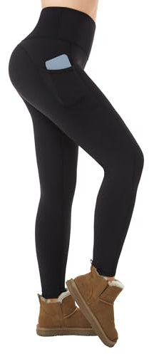 ineepor Thermo Leggings Damen Thermoleggings Damen Winter Gefüttert Leggins mit Fleece Outdoor wasserdichte Taschen Hohe Taille Yoga Sport