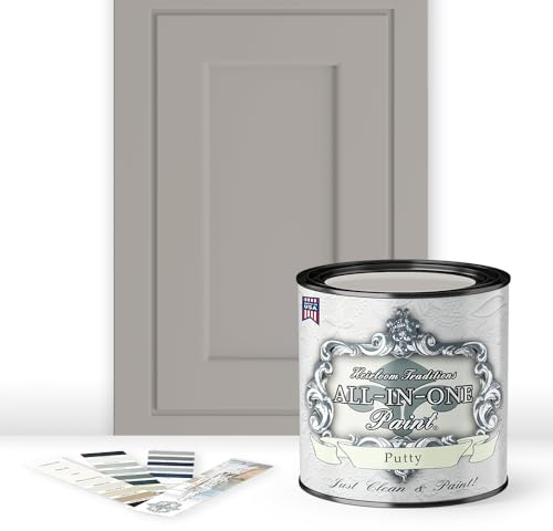 ALL-IN-ONE Paint by Heirloom Traditions, Putty (light taupe), Quart - Durable cabinet and furniture paint. Built in primer and top coat, no sanding needed. Includes our 30 featured color card.