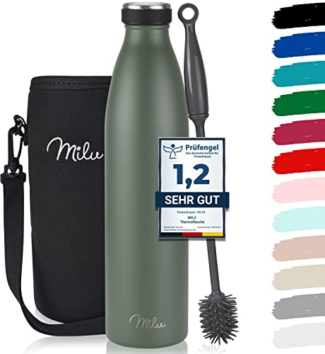 Milu Stainless Steel Drinking Bottle 500 ml - Insulated Thermo Flask for Water - Leak Proof, Insulated and Double Walled, Carbonated (Olive Green, 500ml)