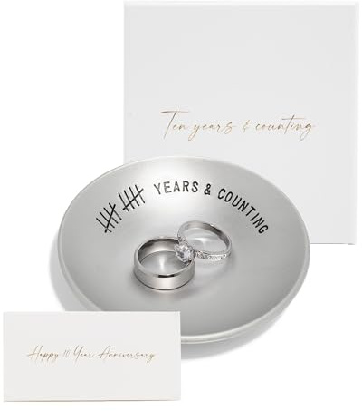 PureRejuva 10th Anniversary Tin Gifts – 4 In., Engraved, Aluminum Wedding Ring Holder Dish & Gift Box – 10 Year Wedding Gift for Him & 10 Year Anniversary for Her Smooth Style