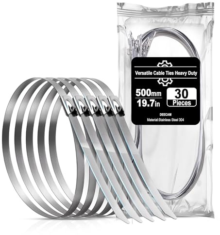 Fascette Metalliche in Acciaio Inox,500x7.9mm,30Pz Deecam Fascette Stringicavo per Cavi Elettrici,Giardinaggio, Tende da Sole e Avvolgimenti Scarico,Fascette per Cavi Elettrici e Tubi