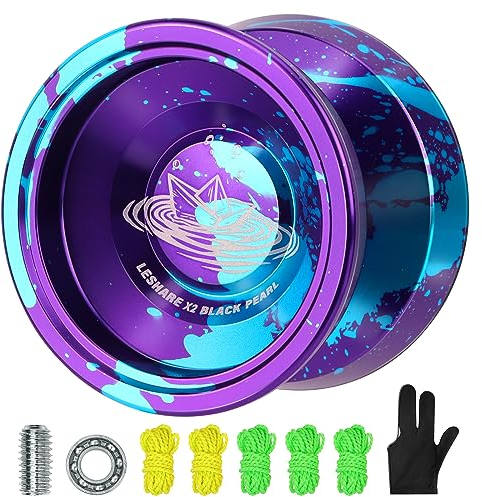 Yoyo Professionale Per Bambini E Principianti, Yoyo In Lega Di Alluminio, Risposta Reattiva Automatica Yo Yo, Con 5 Corde E Guanto Yo-Yo für Kinder (Blu viola)