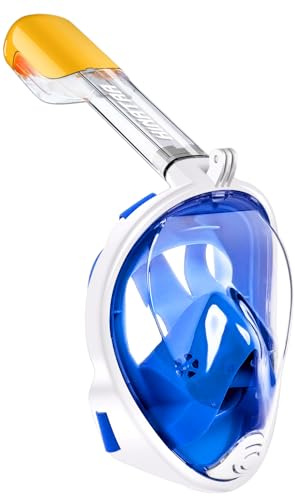 HINATAA Snorkel Mask 180°Full Face, Diving Mask Free Breathing Design Anti-Fogging and Anti-Leak Technology with Adjustable Head Straps for Adult Youth Kids (L/XL, Blue)