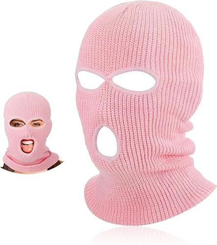 UK-UNIQUE 3-Hole Knitted Full Face Cover Winter Warm Neon Balaclava Mask Hat,Black Phoenix Warrior Hat,Black (Pink)