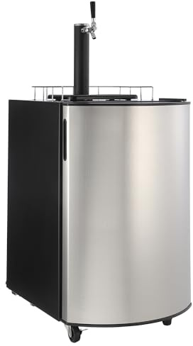 Beer Kegerator, Single Tap Draft Beer Dispenser, Full Size Keg Refrigerator With Shelves, Stainless Steel, Drip Tray & Rail, silver