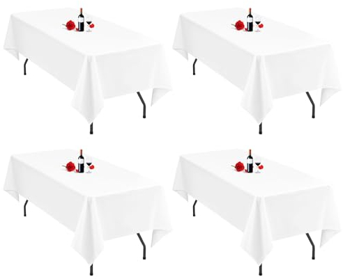 Lumaycens 4 Pack White Tablecloth 60x102Inch Table Cloths Rectangle Polyester Farbic Tablecloths For 6 Foot Tables Washable White Table Cloth Rectangular for Wedding Party Banquet