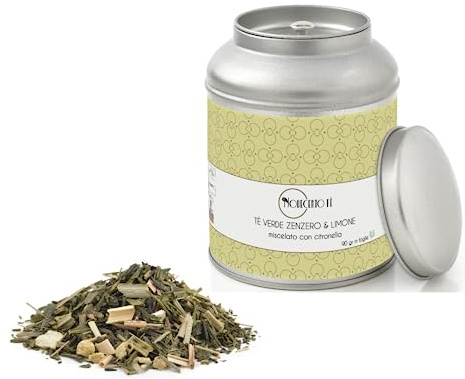 Novecento Tè® | Ingefära och citron grönt te | Grönt teblad med ingefära citroncitronella - 90 gr | Digestive Blend Te Frukt Kryddor
