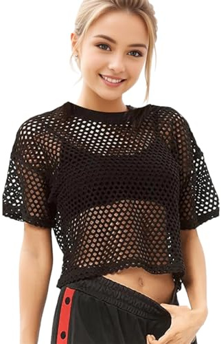 Adorling Maglietta a Rete da Donna – Stile Anni '80 – Top Estivo per Sport, Festival e Tempo Libero