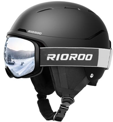 RIOROO Skihelm mit Schutzbrille Set, Einstellbarer Vent Sporthelm mit Schutzbrille, Geeignet für Schneesport, Snowboard Skifahren Winddicht, Geeignet für männliche und weibliche Teenager Skihelme