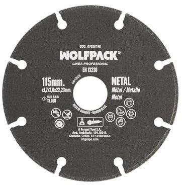 WOLFPACK LINEA PROFESIONAL Disco Corte Metales Universal Ø 115 x 1,7 mm. Filo de Diamante Disco Corte Acero, Chapa, Hierro, Aluminio