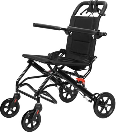 Makamsui Lightweight Foldable Transport Wheelchair with Handbrakes, Narrow Doorways Wheel Chair, Adults Elderly Travel Wheelchair with Support 220lbs, Hand Push Mobility Scooter with Pull Bar A