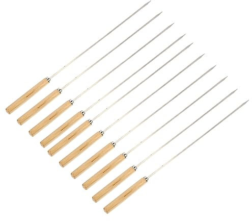 Spiedini Barbecue in Acciaio Inox con Manico in Legno, 10 Pezzi