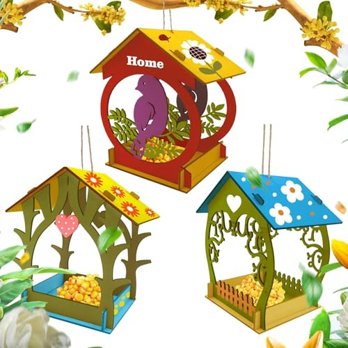 Mangeoire d'extérieur pour oiseaux | Station d'alimentation pour oiseaux sauvages avec décoration imperméable peinte à la main | Distributeur de nourriture pour oiseaux naturel pour fenêtre de jardin