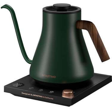 INTASTING Electric Kettles, Gooseneck Electric Kettle, ±1℉ Temperature Control, Stainless Steel Inner, Quick Heating, for Pour Over Coffee, Brew Tea, Boil Hot Water, 0.9L Hunter Green