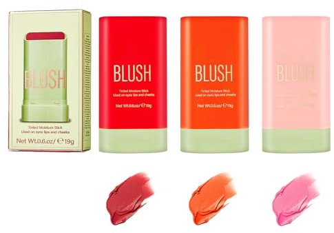 3 PCS Makeup Blush Stick，Tinted Moisturizing Stick for Lips, Eyes and Cheeks-Blush Stick for Lips and Cheeks，Create a beautiful natural nude makeup look，Suitable for All Skin Types