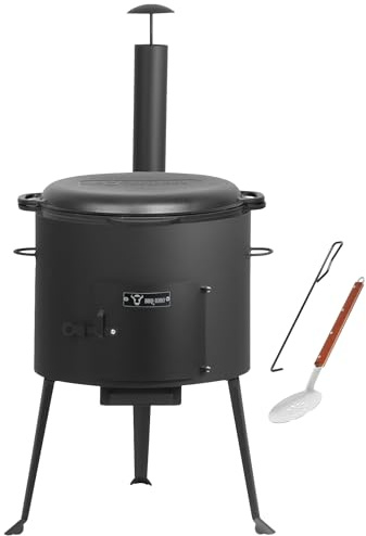 BBQ-Toro Fonte Kazan en option avec four Kazan | Marmite en fonte XXL avec couvercle, marmite en fonte | Marmite à goulasch avec écumoire et tisonnier (19 litres avec un diamètre de 44 cm Utschak)