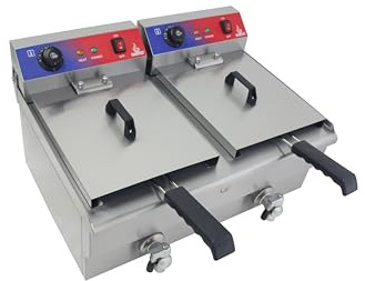 Gasfrit Friteuse électrique professionnelle industrielle avec robinet, acier inoxydable, zones froides, thermostat E.G.O, 13 L ou 13 + 13 L (13 L + 13 L)