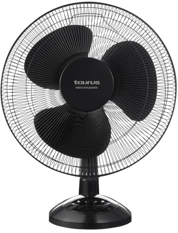 Taurus - Ventilador Sobremesa Greco 16 Elegance | 45W | 3 Aspas 40 cm | 3 Velocidades | Oscilación Automática | Inclinación Ajustable | Compacto y Silencioso | Portátil | Base Antideslizante | Negro