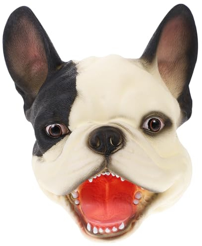 WEKAMOS Marioneta de Mano de Vinilo Cabeza de Perro Bulldog Francés en Color Claro y Negro, Títere Interactivo, Juguete Educativo para Desarrollo Motor y Juego Imaginativo