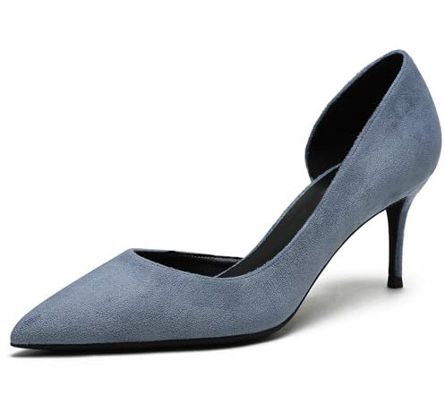 Dampumps kvällsfest, höga klackar, aftonpump, festskor, spetsiga tånålar, klackar, öppnade sidor, skor för speciella tillfällen, gästskor, bröllop, Misty Blue, 39 EU