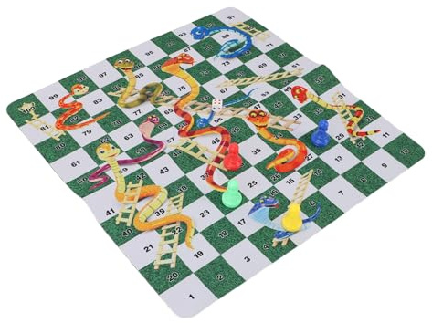 Sxhlseller Ensemble de Jeu de société Serpents et échelles, Jeu de Voyage en Caoutchouc de 35 Cm avec 4 Dés et Sac de Rangement pour la Maison, Le Bureau, l'école, Le Bus, Le Pique-Nique, Le en