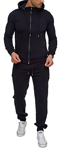 Reslad träningsoverall herr joggingdräkt för herr sportdräkt fritidsoverall joggingbyxor dragkedja sweatshirt topp RS-5063, svart, M