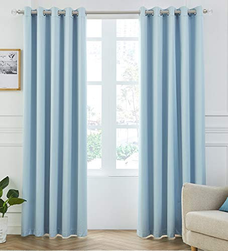 COASTLINE 3 Layers Coating Duckegg Blue 100% Blackout-Thermal Eyelet Curtain Extra Wide Window Treatment Blinds 2 panels for Bedroom,Livingroom,Kids Nursery Room W90 x L90 inch