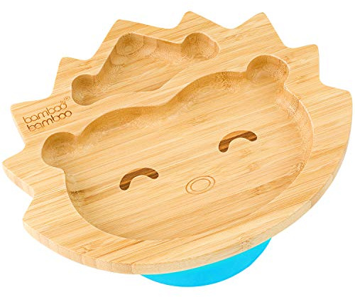 bamboo bamboo Piatto Baby E Bambini Piatto Bambù Riccio Con Suzione Sicura Per Pasti Svezzamento Antiscivolo Da 6 Mesi (Riccio, Blu)