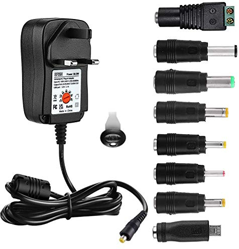 EFISH International Power Adapters Multifunctional Portable Power Transformers (Included USB),AC Supply Adapter 100-240V to DC 3V/4.5V/5V/6V/7.5V/9V/12V-MAX 2A (2000mA)+8 Different Plugs