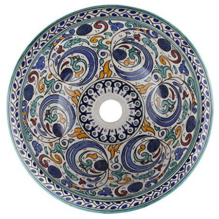 Hafi - Moroccan Washbasin - Cerames | Countertop Washbasin 41 x 16 cm | Moroccan Built-In Sink for Bathrooms Toilets Guest Toilet