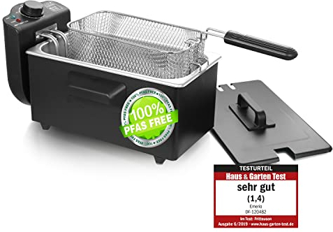 Emerio Freidora de aceite de 3,0 litros, con tecnología de zona fría, muy buena 1,4 probada por Haus & Garten 06/2019, no más sabor amargo, freidora de zona fría con 2000 W, tanque de acero
