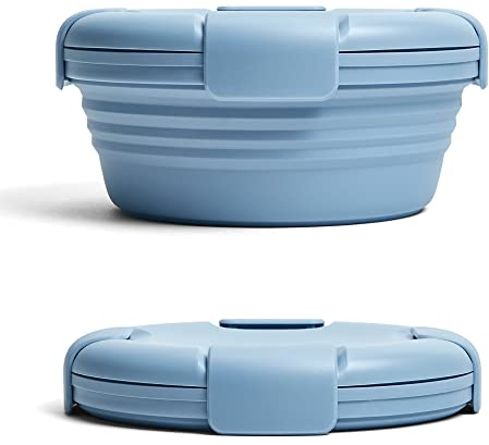 Stojo Faltbare Lunchschüssel für unterwegs, wiederverwendbare Salatschüssel, stapelbare und stapelbare Lunchbox, aus Silikon, wiederverwendbare Lebensmittelaufbewahrung, 1.1 l, Stahlblau