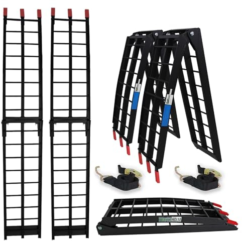 TRUTZHOLM 2 x Auffahrrampe klappbar 180 cm Traglast 680 kg Alu geriffelte Einzelstäbe Verladerampe (Schwarz)