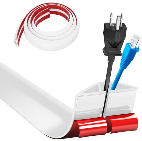 Hengrongshen Cache Cable Sol, Petit Canal de Câble Flexible, 1M x 5cm Protege Cable Sol, Goulotte Passe Cable Sol Silicone, Cache Fil Électrique Sol Auto-Adhésif pour Tous Les Câbles(Blanc)