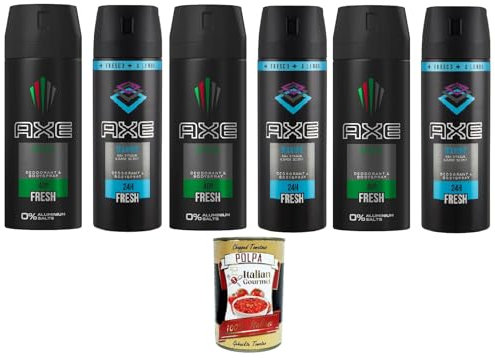 Testpaket AXE 3x Axe Marine Sea Breeze & Sage Scent Deodorant & Bodyspray 150 ml,3x Axe, Original Deodorant Spray Africa 150ml + Italian gourmet polpa 400g