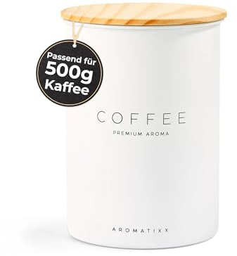 AROMATIXX Kaffeedose luftdicht 500g aus Edelstahl mit Holzdeckel, Kaffeebohnen Behälter, Kaffeekapseln Aufbewahrung, Kaffeepads Aufbewahrung, Kaffeedose für gemahlenen Kaffee und Kaffeebohnen