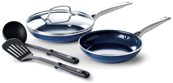 Blue Diamond Cookware Set di Pentole e Padelle Antiaderenti in Ceramica Infusa Diamante da 5 pezzi, senza PFAS, a Induzione, Lavabile in Lavastoviglie, Sicuro al Forno, Argento