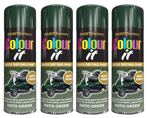 YSAMAX NATO Green Matt Finish Spray Paint, Military-Inspired Designs, Uniform Finish, Quick Drying Formula, Ideal For Both Interior And Exterior Use, 250ML, (4PCS)